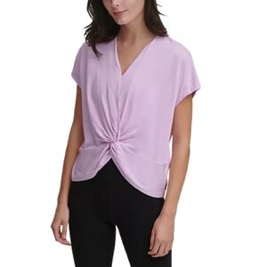 Dkny Womens Sport Twist-Front V-Neck T-Shirt, Lavender, XL